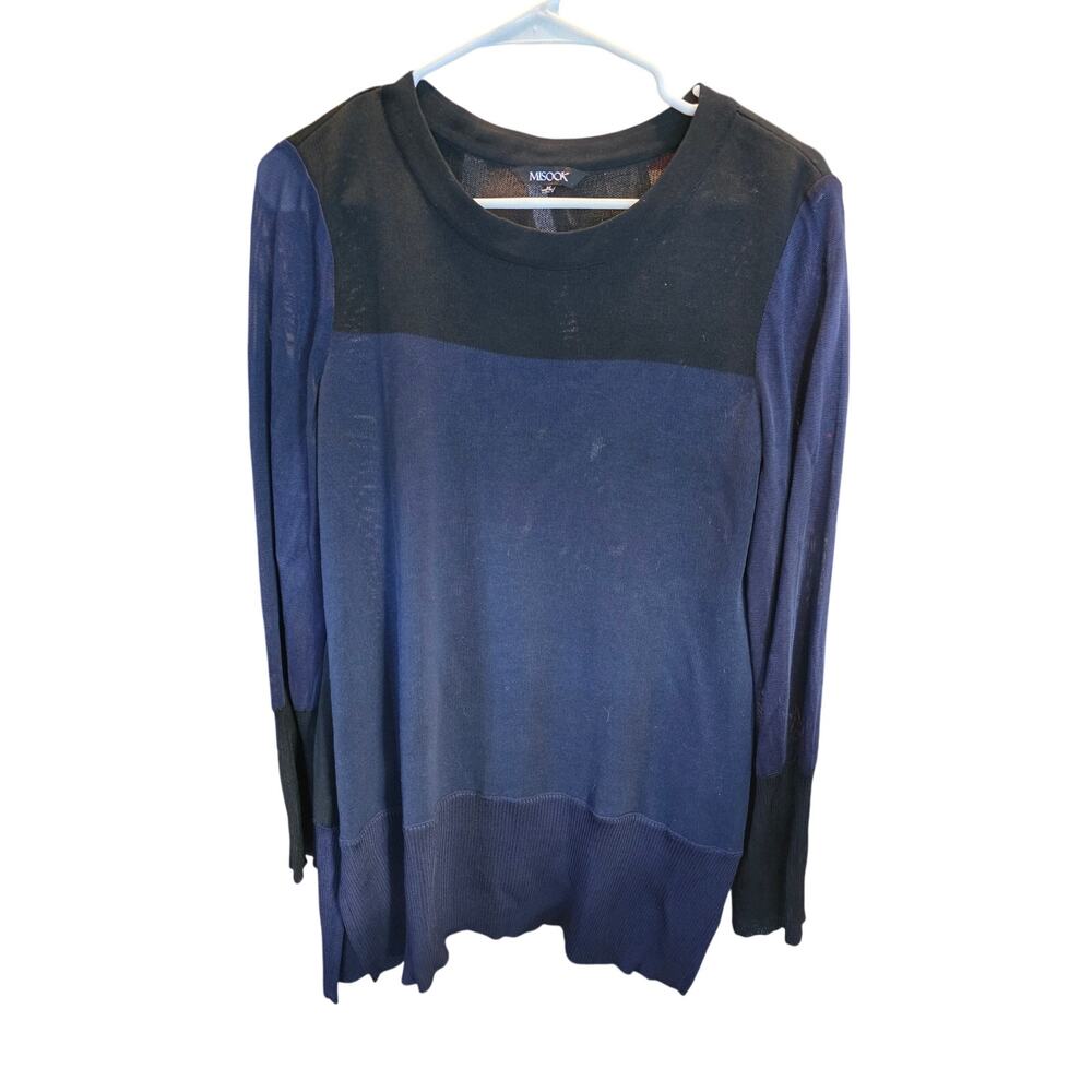 Misook Color Block Sweater M Womens‎ Long Sleeves Blue Black Pullover Sheer